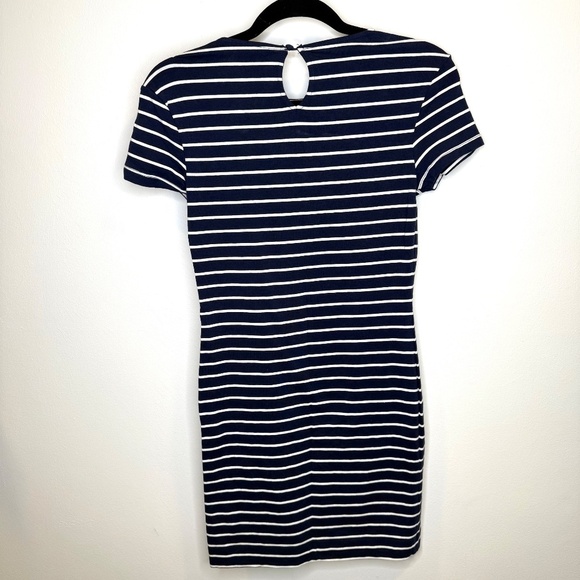 French Connection Knit Striped Body-con Dress Navy Blue White Size Small - Picture 5 of 14